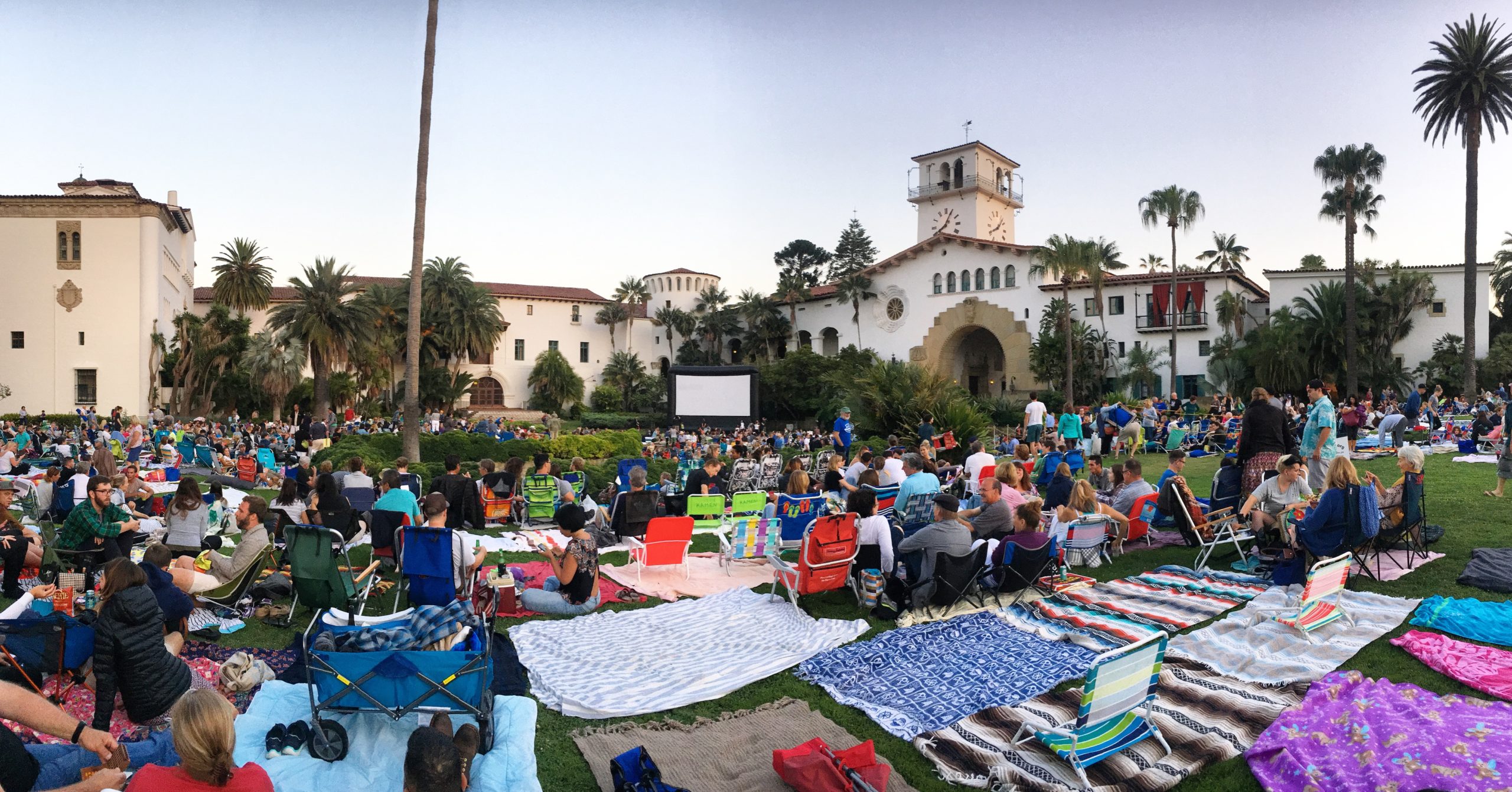 Picnic Goers at Outdoor Movie at Santa Barbara Courthouse Sunken Gardens