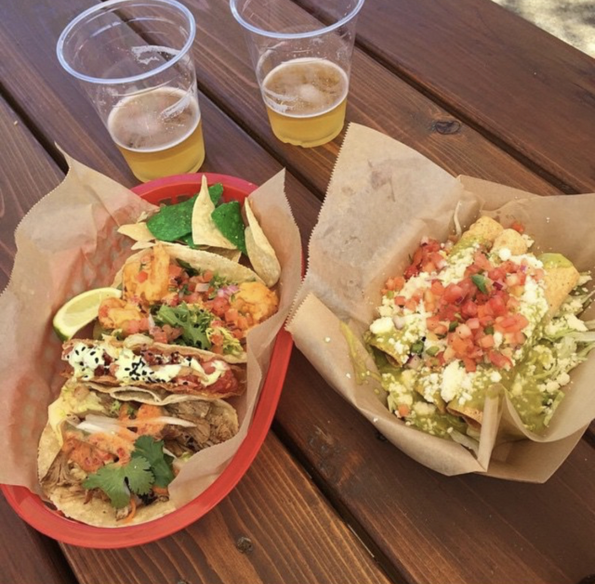 a plate of food sitting on top of a wooden table